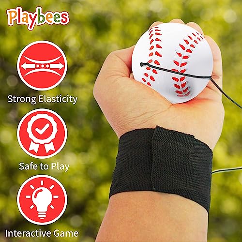 Playbees Reactive Practice Baseballs (3 Pack) – Personal Wrist Return Trainer for Solo Pitching & Catching Practice – High-Elastic Training Ball for Kids & Beginners – Compact Travel Set