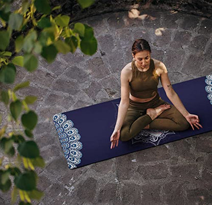 nuveti Printed Travel Yoga Mat-1/16 Inch Thick Non Slip Fitness Workout Mat with Carrying Bag, Foldable Lightweight Suede & Natural Rubber Yoga Mat for Yoga Pilates and Fitness 72" L x 24" W x 1.5mm - color: DarkBlue