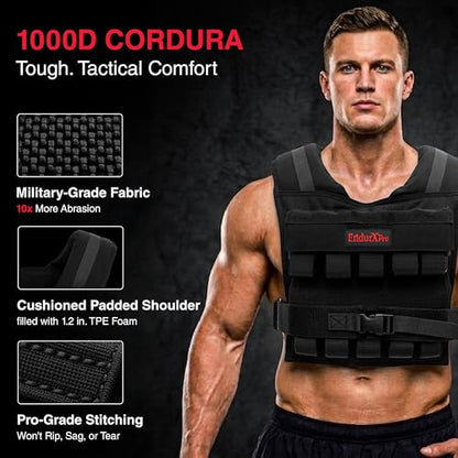 Weighted Vest for Men & Women | Adjustable Weight Vest 25 lbs/35 lbs/45 lbs with Removable Iron Weights, 1000D Cordura Weighted Training Vest for Rucking, Running & Strength Training