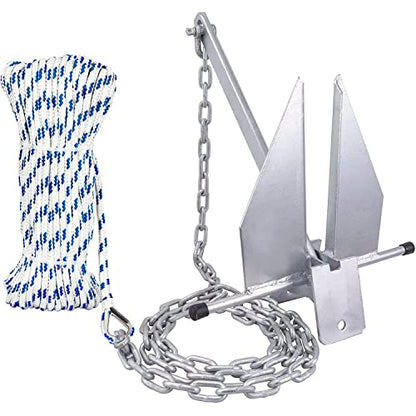 Young Marine Galvanized Fluke Style Anchor Kit Includes Galvanized Fluke Anchor, Rope, Shackles, Chain 8LB 10LB 13LB - size: For Boat 20-32FT, 13 LB