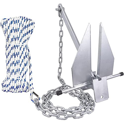 Young Marine Galvanized Fluke Style Anchor Kit Includes Galvanized Fluke Anchor, Rope, Shackles, Chain 8LB 10LB 13LB - size: For Boat 20-32FT, 13 LB