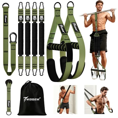 Pull Up Assistance Bands, Heavy Duty Resistance Bands with Handles, Exercise Band with Door Anchor, Adjustable Workout Band Set for Pull Up Bar, Full Body Strength&Muscle Training, Recovery, Home Gym - color: Green