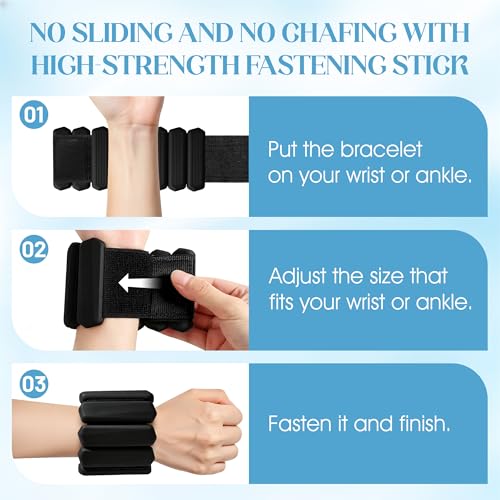 Wrist Weights, 2Pack Adjustable Ankle Weights for Women/Men, Silicone Weighted Bangles for Yoga, Pilates, Running & Walking, Arm & Leg Weights, 2lb