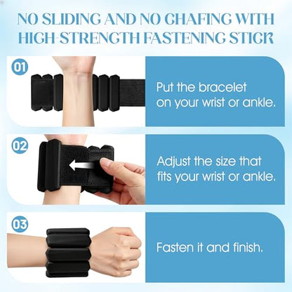 Wrist Weights, 2Pack Adjustable Ankle Weights for Women/Men, Silicone Weighted Bangles for Yoga, Pilates, Running & Walking, Arm & Leg Weights, 2lb