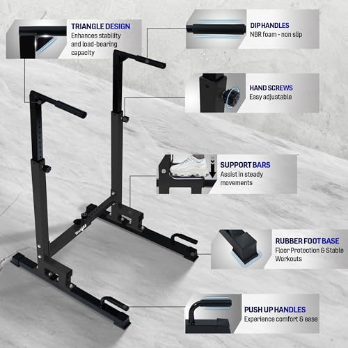 Yes4All Dip Stand 500 LBS Capacity, 80 Levels Adjustable Dip Bars, Dip Station Machine for Home Gym - color: Black