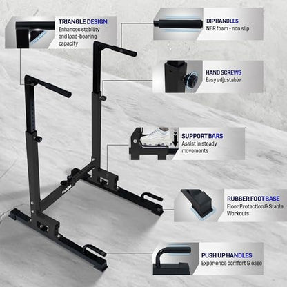 Yes4All Dip Stand 500 LBS Capacity, 80 Levels Adjustable Dip Bars, Dip Station Machine for Home Gym - color: Black