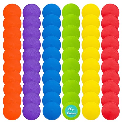 LAZR Non Slip Agility Marker Aggregate Dots 4.72 inch 9 inch Floor Dot Marker for Classroom Dance Sports Football Basketball Speed Agility Training - style: 9inch 60pcs