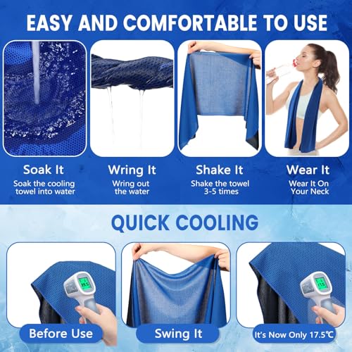 100 Pack Cooling Towels, 40"x12" Cooling Towels for Neck and Face Breathable Soft Chilly Sweat Rag Microfiber Sport Rags for Gym Yoga Golf Running - color: Dark Blue and Light Blue