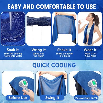 100 Pack Cooling Towels, 40"x12" Cooling Towels for Neck and Face Breathable Soft Chilly Sweat Rag Microfiber Sport Rags for Gym Yoga Golf Running - color: Dark Blue and Light Blue