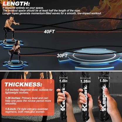 Battle Ropes for Home Gym 1 Inch Diameter 30FT Length Workout Rope Exercise Rope Training Ropes with Protective Sleeve for Kids Men Women Exercise Fitness & Strength Training - style: 1IN -30FT