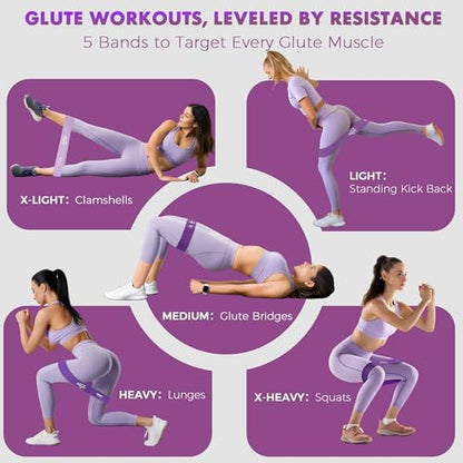 WSAKOUE Fabric Resistance Bands for Working Out – 5 Booty Bands for Women & Men, Exercise Workout Bands for Legs, HIPS & Glutes – Ideal for Home Fitness, Yoga, Pilates & Rehab