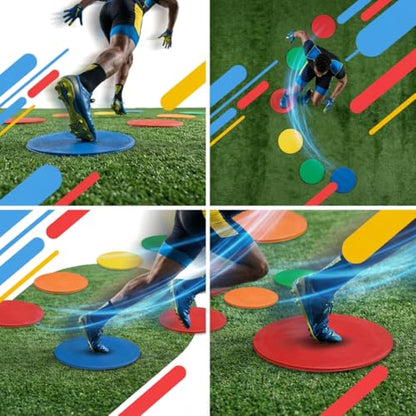 Fitness Health Flat Set of 10 Round Disc Markers - Strong, Durable & Thick Rubber Discs - 21cm Multi-Coloured Discs - Non-Slip Spot Markers for Outdoor, Indoor Use - Suitable for Hard, Soft Surfaces