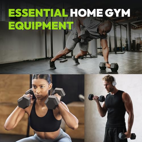 HANDBODE Hex Dumbbell Set, 2.5-65 lb Rubber Encased Exercise & Fitness Dumbbells, Weights Dumbbells Set of 2, Hand Weight for Strength Training - size: 5 lb, Pair, style: Chrome Handle