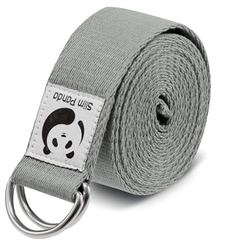 Slim Panda Yoga Strap for Stretching,Cotton Yoga Strap with Adjustable D-Ring Buckle,Non-Elastic Yoga Belt for Pilates,Gym Workouts,Physical Therapy,Improve Flexibility - color: Grey, size: 6 Feet
