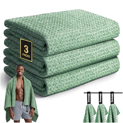 Microfiber Sweat Towel, Quick Dry Negative Ions 3 Pack 27x55 in - color: Green, size: 27 inch X 55 inch