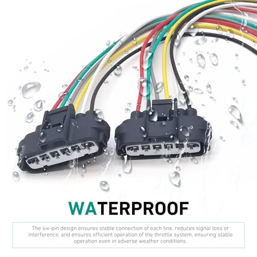2 PCS Throttle Body Pigtail, 6 Way 6 Pin Throttle Position Sensor Repair Connector, Heat Resistant Plug and Play Wiring Harness Plug Replace #90980-11858, Standard Repair Accessories (Black)
