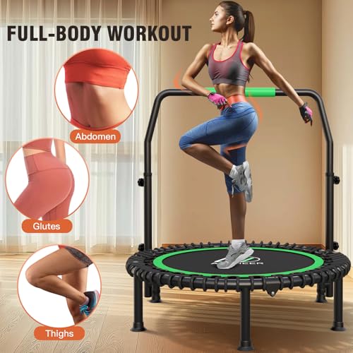 ANCHEER Rebounder Trampoline 40" Bungee with 4-Level Adjustable Handle,Mini Trampoline Max 400 LBS Heavy-Duty Fitness Trampoline, Waterproof UV-Resistant Indoor Outdoor Exercise Trampoline (Pro-Green)