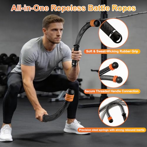 Weighted Cordless Battle Ropes - Adjustable Resistance and Portable Ropeless Battle Ropes with Non Slip Handle - Low-Noise Exercise Rope for Instant Effective Workouts Anytime (Pink)
