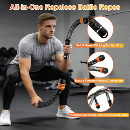 Weighted Cordless Battle Ropes - Adjustable Resistance and Portable Ropeless Battle Ropes with Non Slip Handle - Low-Noise Exercise Rope for Instant Effective Workouts Anytime (Pink)