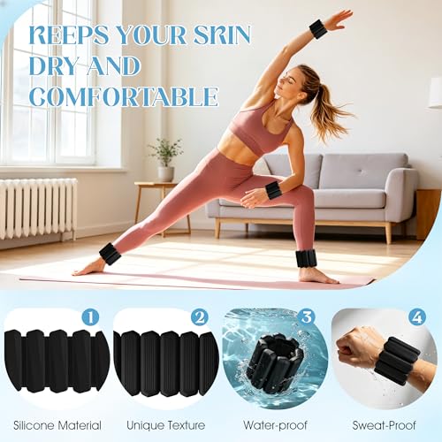 Wrist Weights, 2Pack Adjustable Ankle Weights for Women/Men, Silicone Weighted Bangles for Yoga, Pilates, Running & Walking, Arm & Leg Weights, 2lb