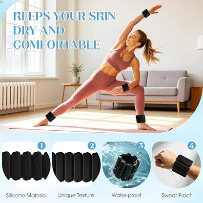 Wrist Weights, 2Pack Adjustable Ankle Weights for Women/Men, Silicone Weighted Bangles for Yoga, Pilates, Running & Walking, Arm & Leg Weights, 2lb