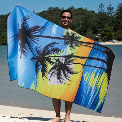 Oversized Microfiber Beach Towel Thin, Blue Sunset Seaside Double Sided Printed Towel 1PC, Large Soft Absorbent Compact Beach Towels for Men Women Adult, Summer Beach Pool Swim Rafts Bath, 35"x71" - style: Blue Sunset Seaside