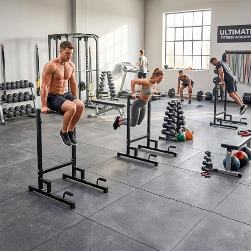 FEBTECH Dip Bar Station Heavy Duty Adjustable Dip Bars for Home & Gym Use – 32.87" L x 28.93" W x 52.35" H Parallel Dips Bar Stand 1000 LBS Capacity Dip Bars for Home Strength Calisthenics Equipment