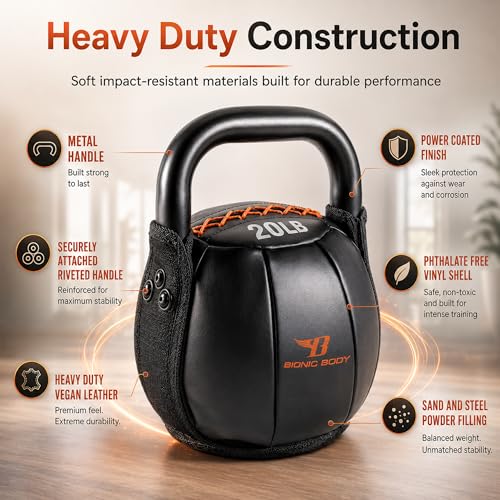 Bionic Body by Kim Lyons Soft Kettlebell with Handle | Soft Weight for Strength Training, Conditioning, Core & Full Body Workouts | Ergonomic Grip | Home Gym, Cross Training, HIIT & Functional Fitness Equipment - style: Orange - 20 LB