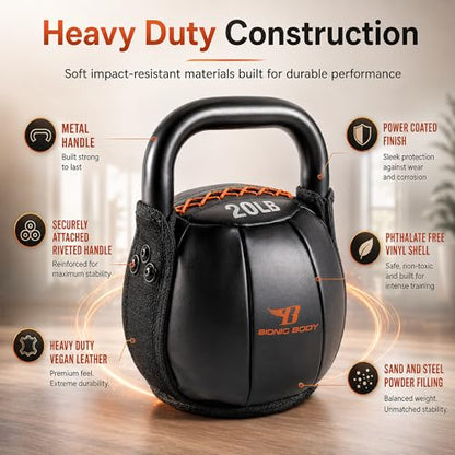 Bionic Body by Kim Lyons Soft Kettlebell with Handle | Soft Weight for Strength Training, Conditioning, Core & Full Body Workouts | Ergonomic Grip | Home Gym, Cross Training, HIIT & Functional Fitness Equipment - style: Orange - 20 LB