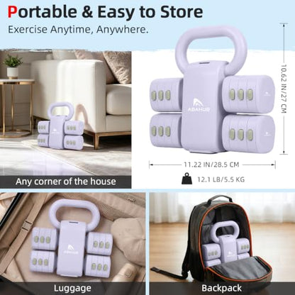 Abahub 2 in 1 Kettlebell & Dumbbell Set, Adjustable Dumbbell for Home Gym - color: Purple