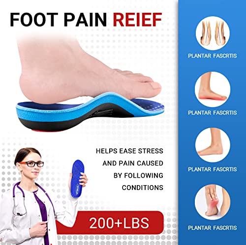 Heavy Duty Support Pain Relief Orthotics - 220+ lbs Plantar Fasciitis High Arch Support Insoles for Men Women, Flat Feet Insert, Work Boot Shoe Insole, Absorb Shock with Every Step