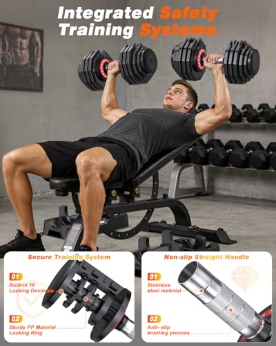 Adjustable Dumbbells Set of 2, 1 Hand Adjustable Weights Dumbbell Set and Workout Bench, 25/55/80lb Pair Weight Set For Home Gym Suit both Men and Women, Compact for Small Space Apartment Room - color: Max-80lbs-16weights Dumbbells+Bench