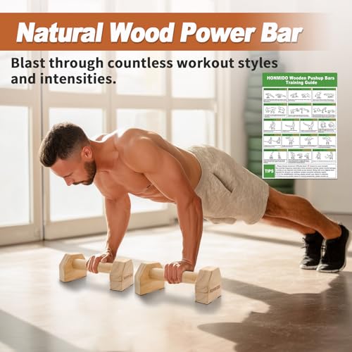 Wooden Parallettes 2 PCS Push Up Stand For Floor Calisthenics Bars Home, Handles Handstand Blocks Beech & Pine Wood Pushup Non-Slip Base Parallel Exercise Equipment For MenTrainers