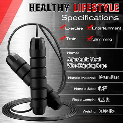 Jump Ropes for Fitness with Ball Bearings Speed Jumping Adjustable Skipping Rope with Foam Handles Exercise Stuffer for Men Women Cardio Training Slim Body