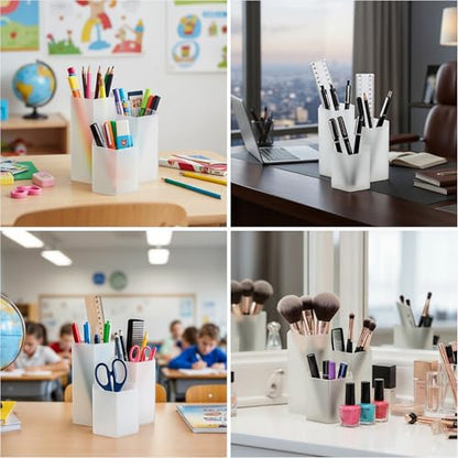 Clear Pencil Holder for Desk | 3 Compartment Organizer Desk Cute Pen Holder | Hexagonal Shape Pencil Cups for Classroom, Offices, Teacher Desks | Multipurpose Make up Organizers and Storage Accessory - style: Style F