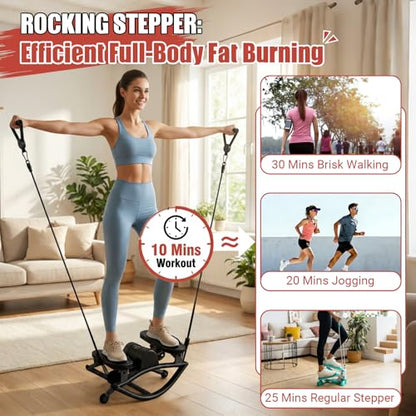 Rock Stepper for Exercise at Home, Rocking Stepper Side to Side with Resistance Bands & Digital Display, 300 LBS Capacity Full Body Workout Low-Impact Knee-Friendly Anti-Slip Side Stepper