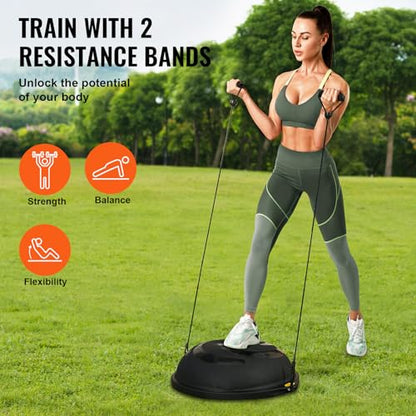 VEVOR Half Exercise Ball Trainer, 23/26 inch Balance Ball Trainer, 1500lbs Capacity Stability Ball, Yoga Ball with Resistance Bands & Foot Pump, Strength Fitness Ball for Home Gym Full Body Workout - color: 26" Waterflow Black