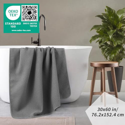 POLYTE 380 GSM Poly Blend Microfiber Quick Dry Waffle Bath Towel, 30x60 in - color: Gray