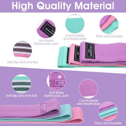6PCS Fabric Resistance Bands for Legs, 3 Strength Level Elastic Stretching Assist Band with Portable Bag, Non-Slip Workout Bands for Squats Yoga Therapy, Women Cloth Band for Working Out