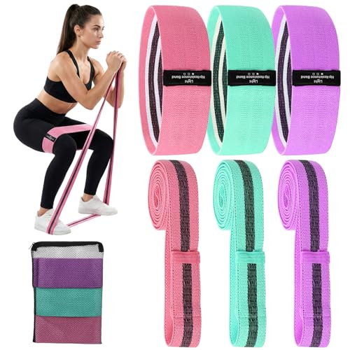 6 Pcs Fabric Resistance Bands for Working Out Non-Slip Exercise Bands with Booty for Legs and Butt Home Gym Pilates Stretching Men and Women