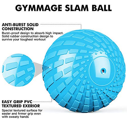 GYMMAGE Slam Ball, Weighted Ball for Exercise, 10, 15, 20, 25, 30, 40, 50lbs Exercise Slam Medicine Ball for Strength and Crossfit & Conditioning Training Home Gym Workout, with Easy-Grip Surface