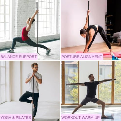 5ft Yoga Stick - Sturdy Steel Adjustable Stretching Stick for Mobility,Flexibility & Balance | Non-Slip Ends & Foam Handles | Exercise Pole for Fitness,Physical Therapy,Posture Correction
