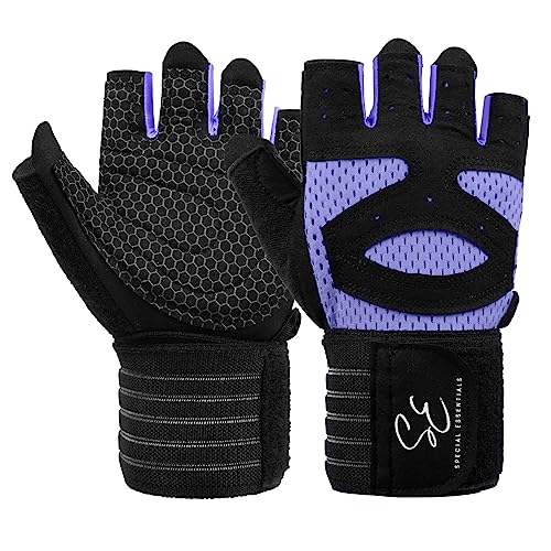 Special Essentials Weight Lifting Gloves for Men & Women – Fingerless Workout Gloves with Non-Slip Grip & Palm Padding for Gym, Training, Cycling & Fitness - color: Violet, size: Large