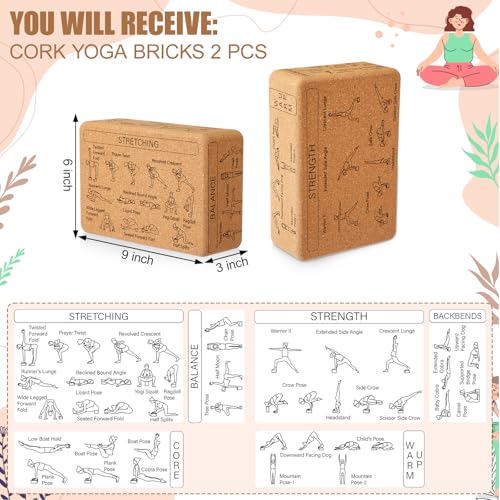 Halloscume Cork Yoga Blocks 2 Pack Yoga Poses Teaching Cork Blocks, Suitable Poses for Beginners and Experts High Density Block with Non Slip Surface for Better Support, Balance Comfort (Beige)