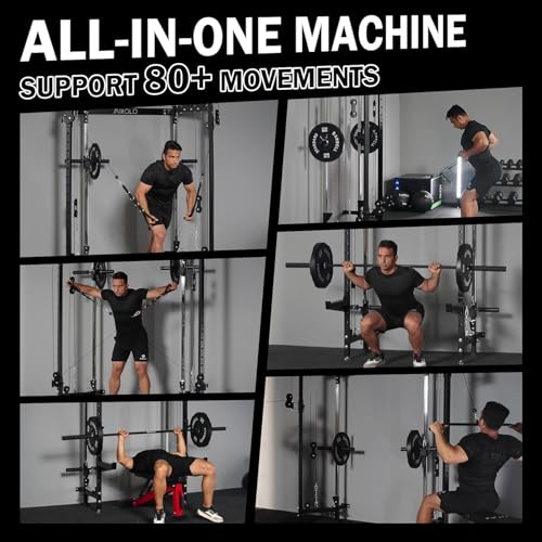 Mikolo Folding Squat Rack, Wall Mounted Power Rack with Cable Crossover Machine & LAT Pull Down, Functional Trainer with 5 Adjustable Function Modes, for Home Gym and Space Saving - color: Red, size: WR00 Ultra (Alum Pulleys)