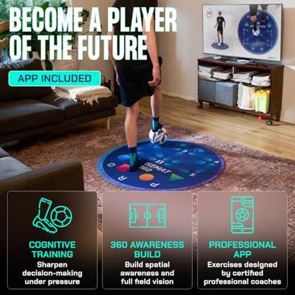 Sensemat 360 Soccer Training Mat | 360 Degree Design Non Slip Training Mat | Soccer Footwork Training | Strength & Coordination for All Ages & Levels | Improve Skills & Control with Professional Soccer Coach Program 50+ Exercise Videos