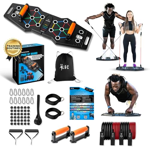 Push Up Board for Full Body Workout at Home - Portable, Joint Friendly, Fun & Motivating Home Workout Equipment with QR Code Guided Workouts - Ideal for Men, Women, Teens - L&C Exercise Essentials