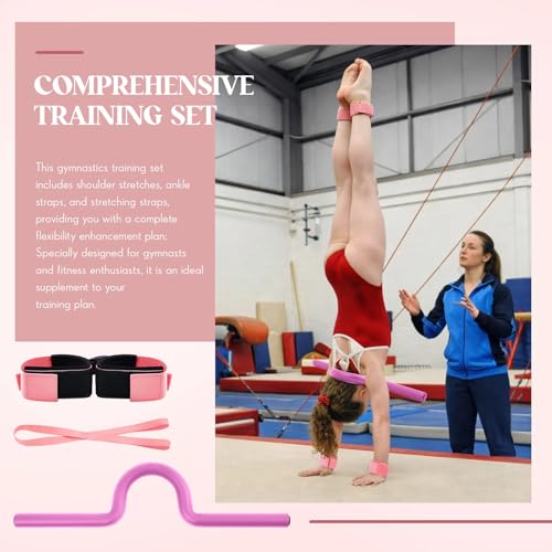 Gymnastics Training Equipment Set for Kids & Beginners, Shoulder Trainer with Adjustable Ankle Straps for Tumbling, Cheerleading, Dance, Handstand & Flexibility Training - color: Pink