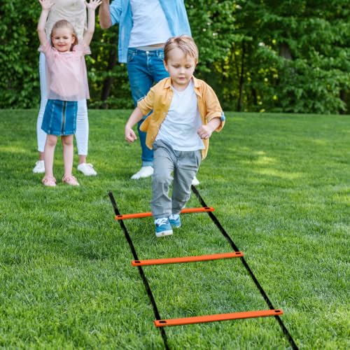GHB Pro Agility Ladder 2 Pack Agility Training Ladder Speed 12 Rung 20ft with Carrying Bag (Orange and Green)