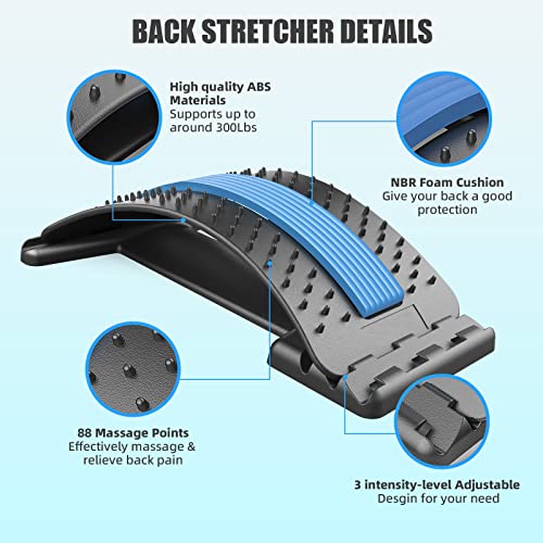 Back Stretcher for Pain Relief, Multi-Level Back Cracker Lower Back Pain Relief Device, Lumbar Support Spine Board with 3 Adjustable Settings for Bed, Chair & Car with Massager